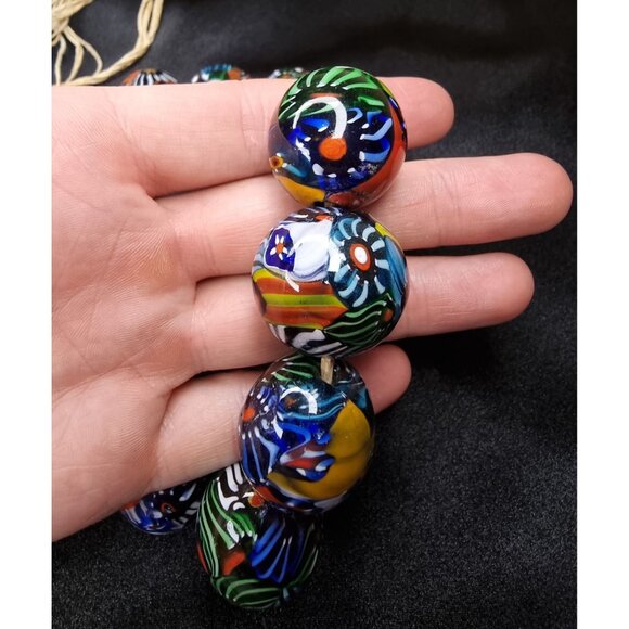 Rare Find Vintage Large Venetian Millefiori Glass Bead Choker Necklace - Picture 7 of 7